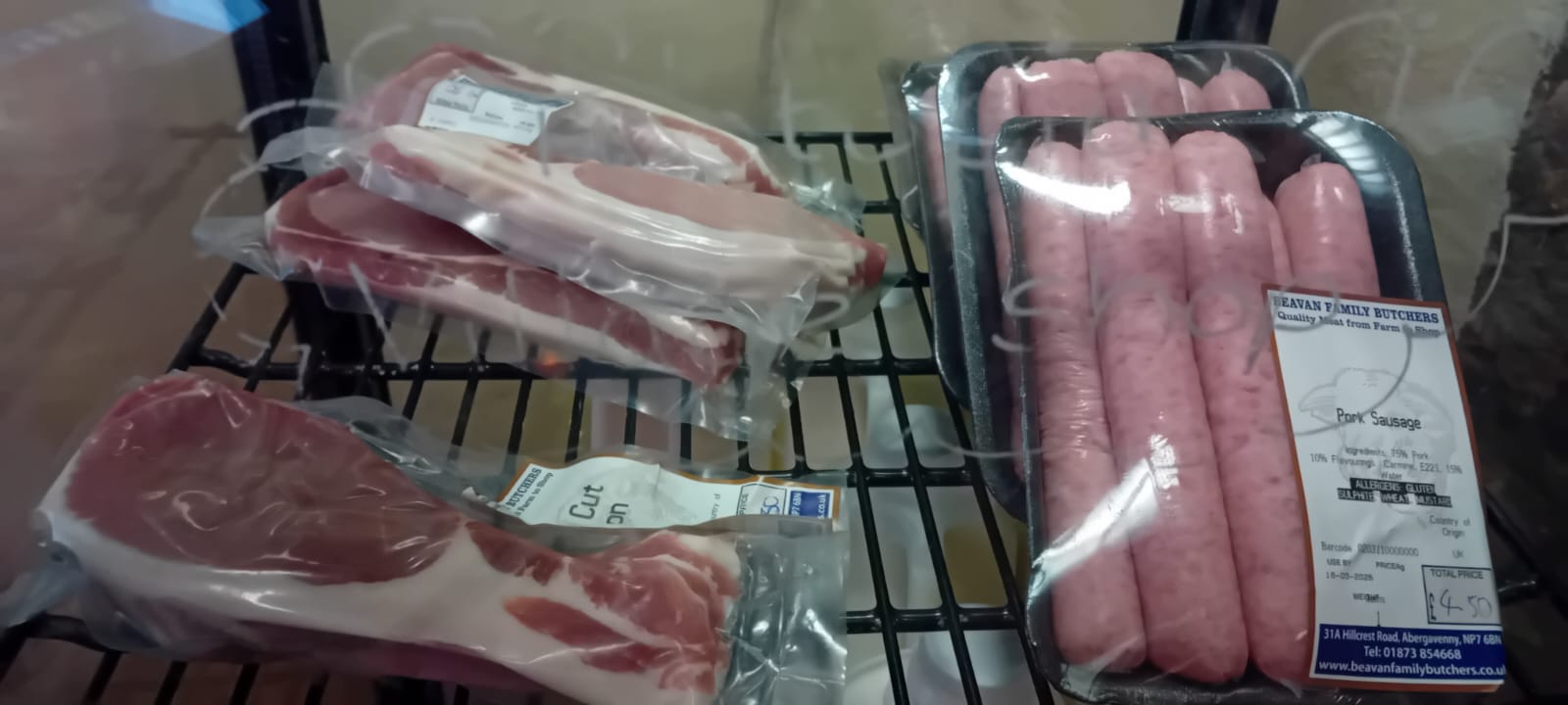 Beavan Family Butchers pork chops and sausages in the shop