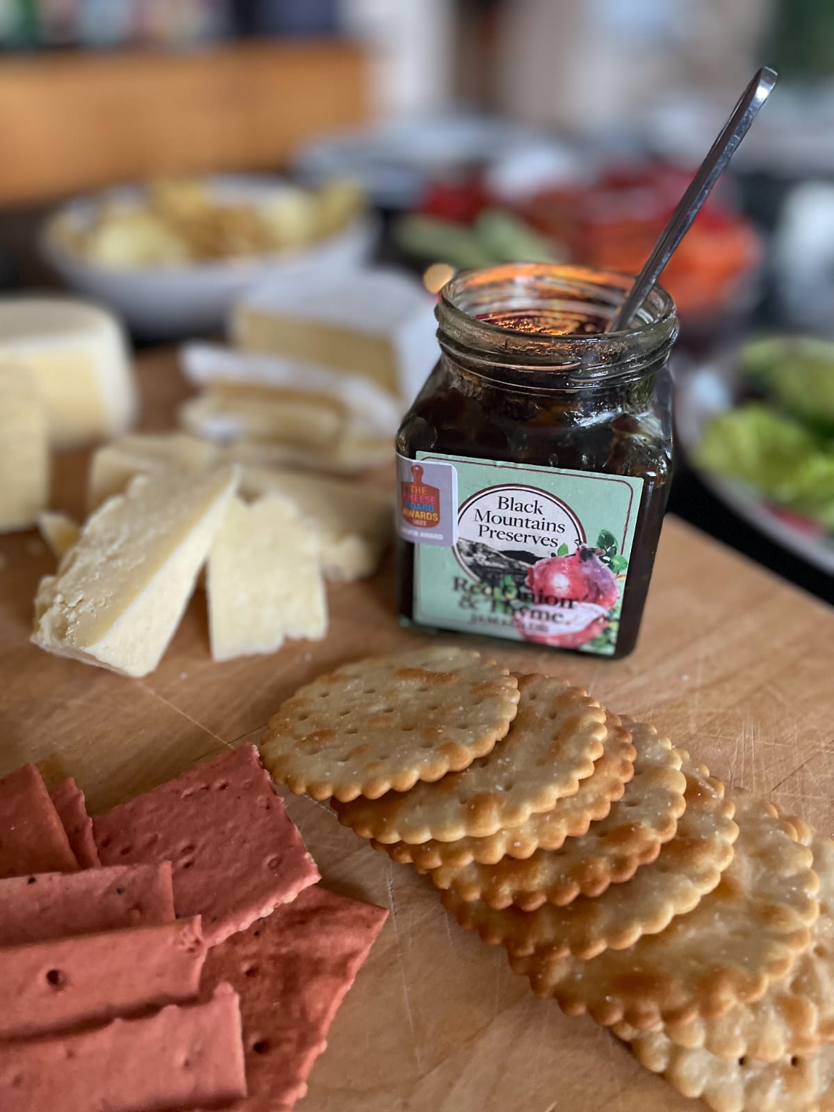 A cheeseboard with crackers and local preserves served at The Halfway